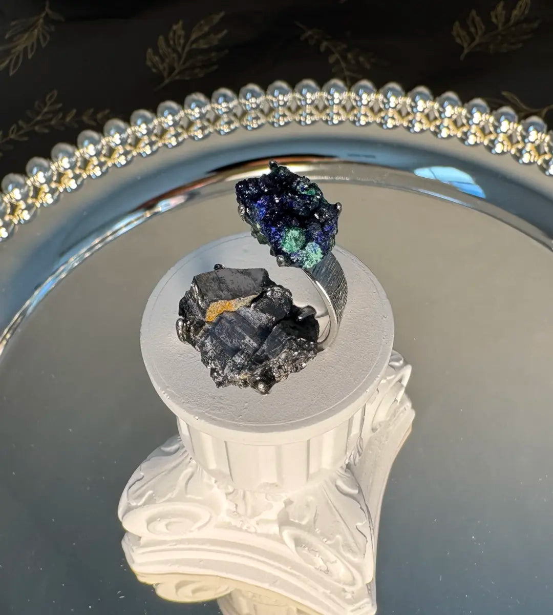 Raw Azurite with Malachite & Galena One of a Kind Ring