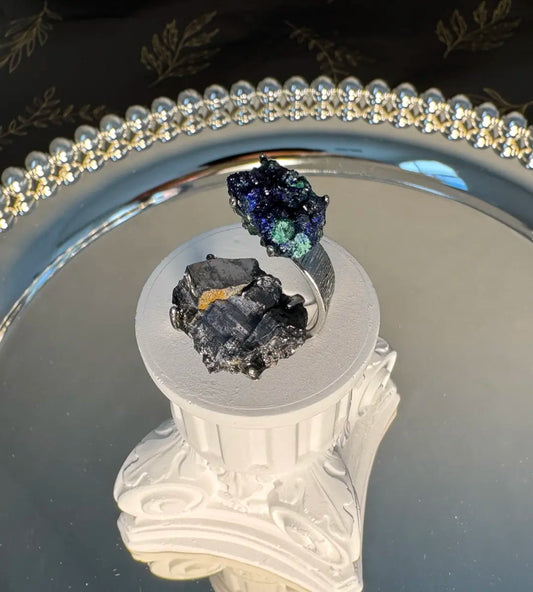Raw Azurite with Malachite & Galena One of a Kind Ring