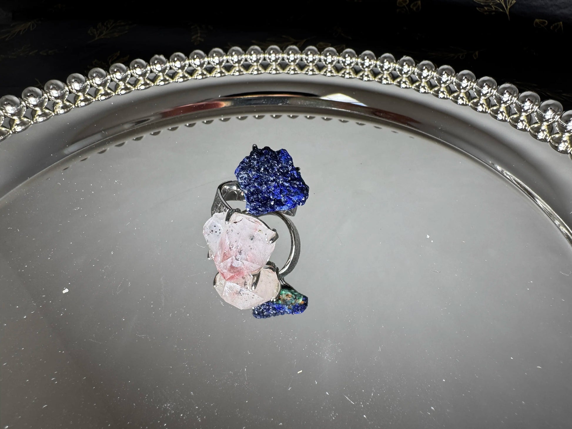 Garden Quartz · Azurite · Adjustable Open Ring (Fits Most Sizes)
