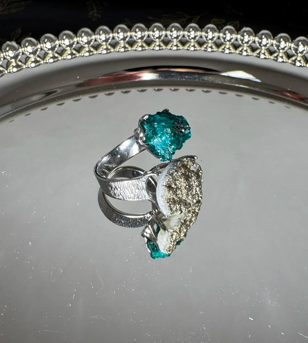 Dioptase & Pyrite One of a Kind Ring