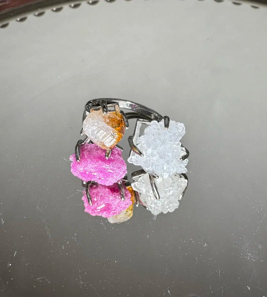 Citrine, Quartz Cluster & Ruby One of a Kind Ring
