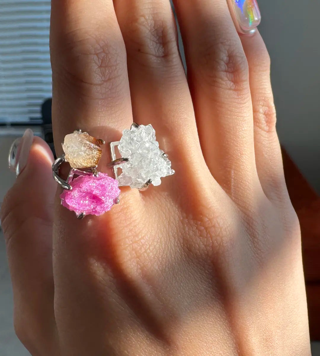 Citrine, Quartz Cluster & Ruby One of a Kind Ring