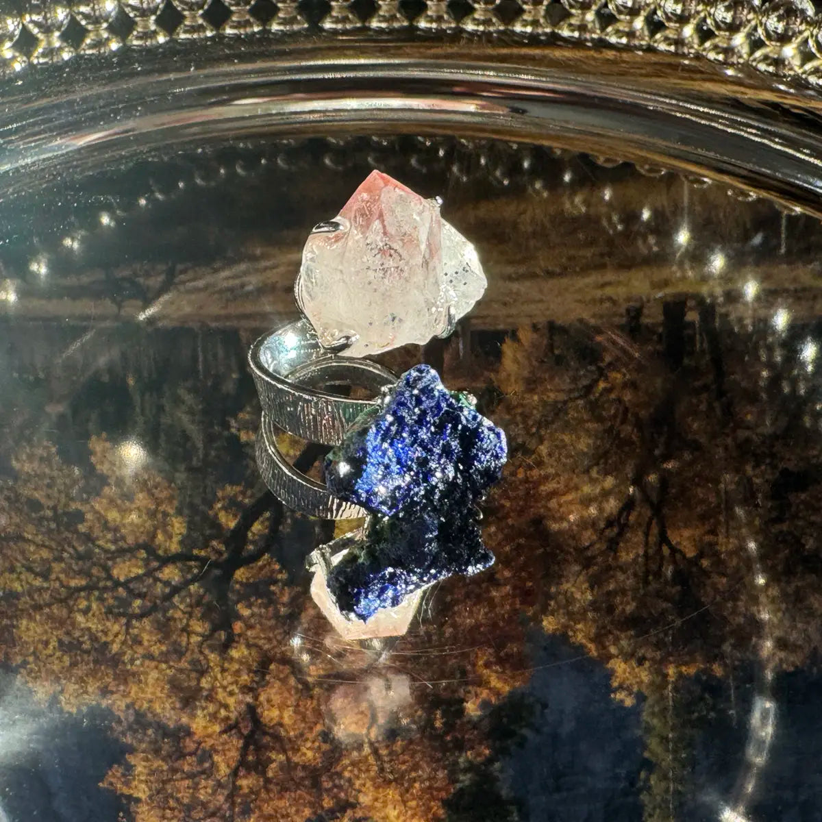 Garden Quartz · Azurite · Adjustable Open Ring (Fits Most Sizes)