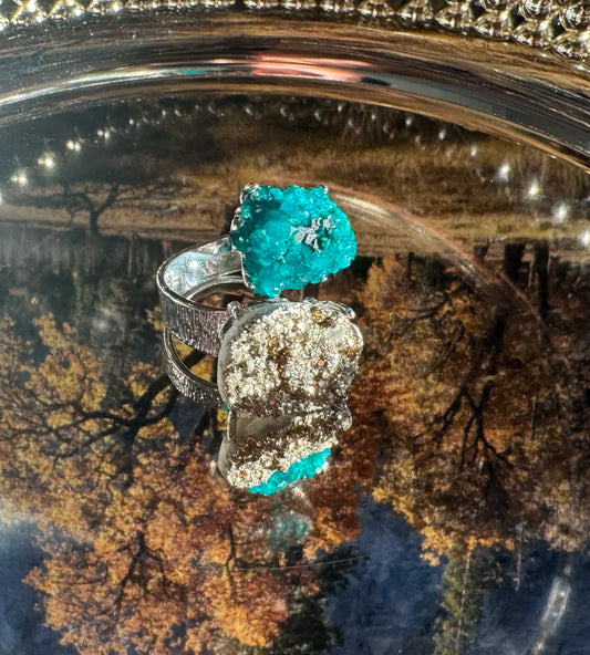 Dioptase & Pyrite One of a Kind Ring