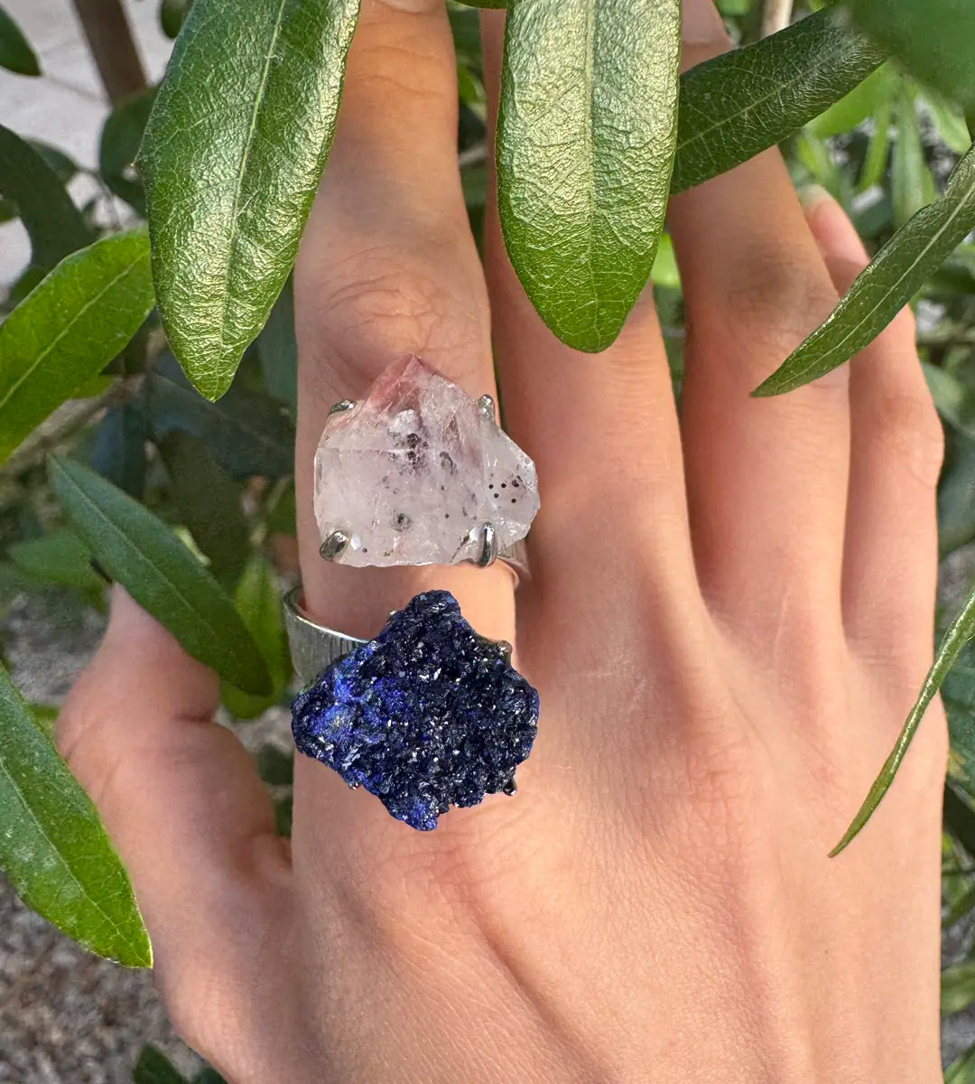 Garden Quartz · Azurite · Adjustable Open Ring (Fits Most Sizes)