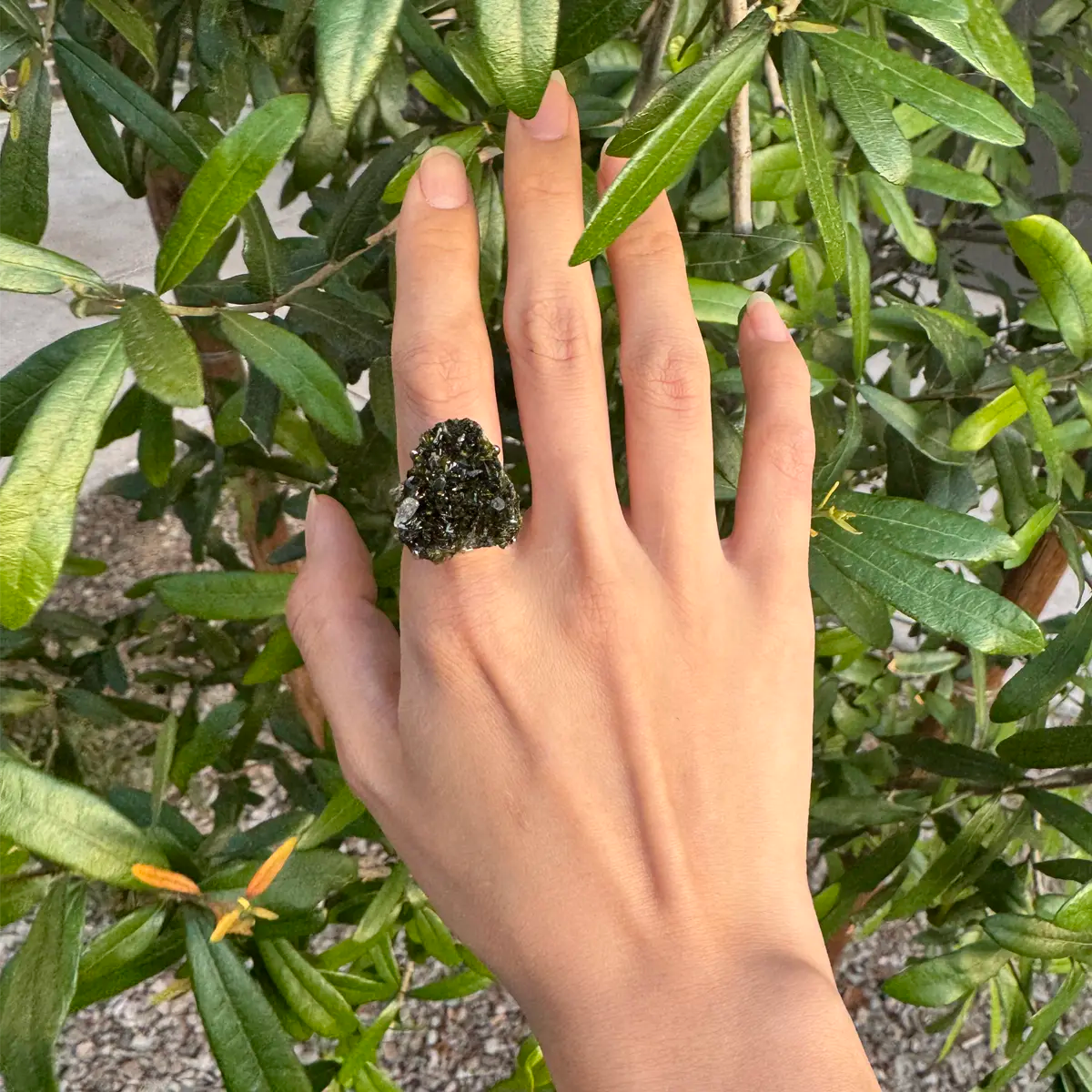 Raw Epidote Ring Open Ring, Adjustable Size, Raw, unaltered, and one of a kind.
