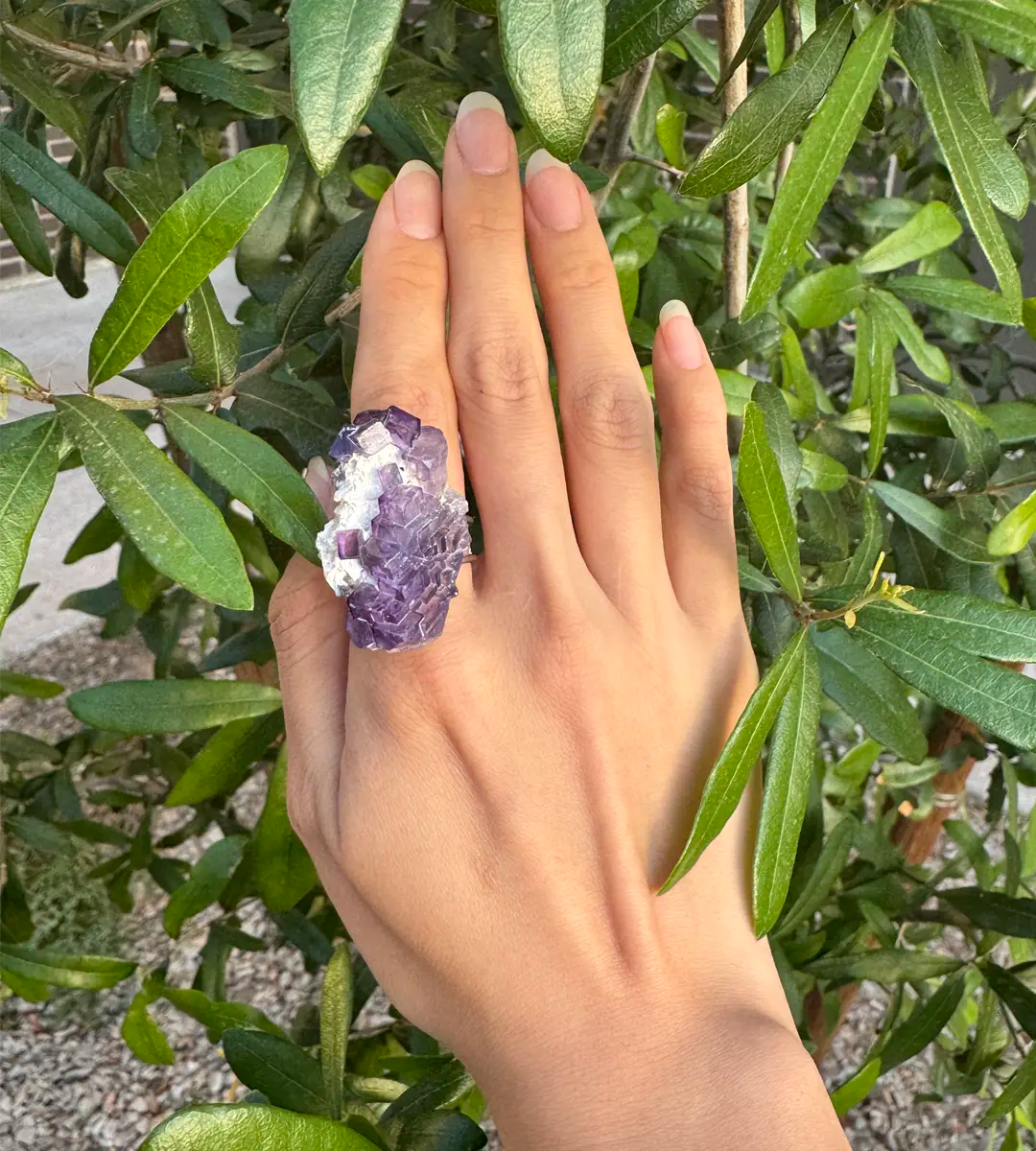Raw Purple Matrix Fluorite Ring / one of a kind