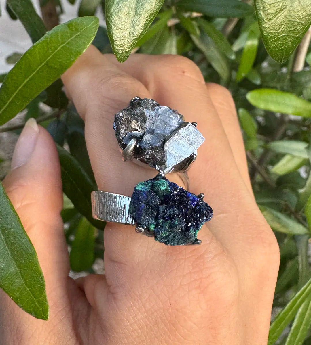 Raw Azurite with Malachite & Galena One of a Kind Ring
