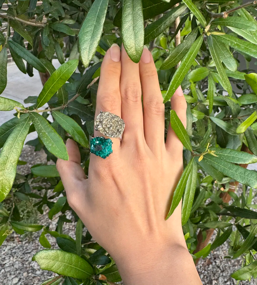 Dioptase & Pyrite One of a Kind Ring