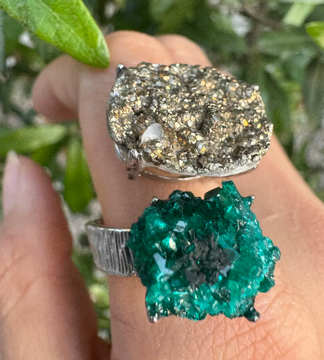 Dioptase & Pyrite One of a Kind Ring
