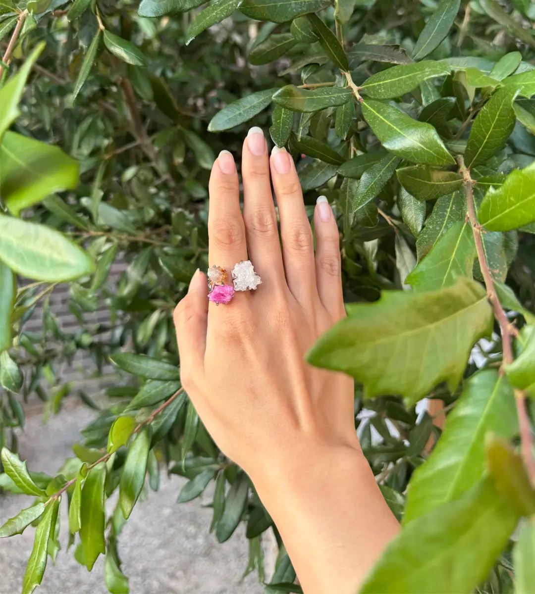 Citrine, Quartz Cluster & Ruby One of a Kind Ring