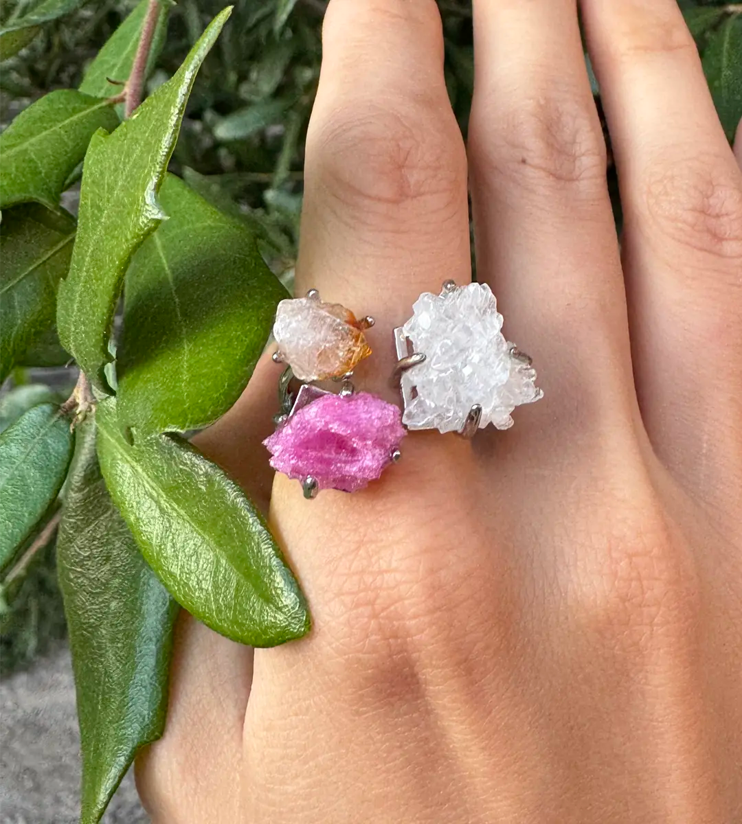 Citrine, Quartz Cluster & Ruby One of a Kind Ring