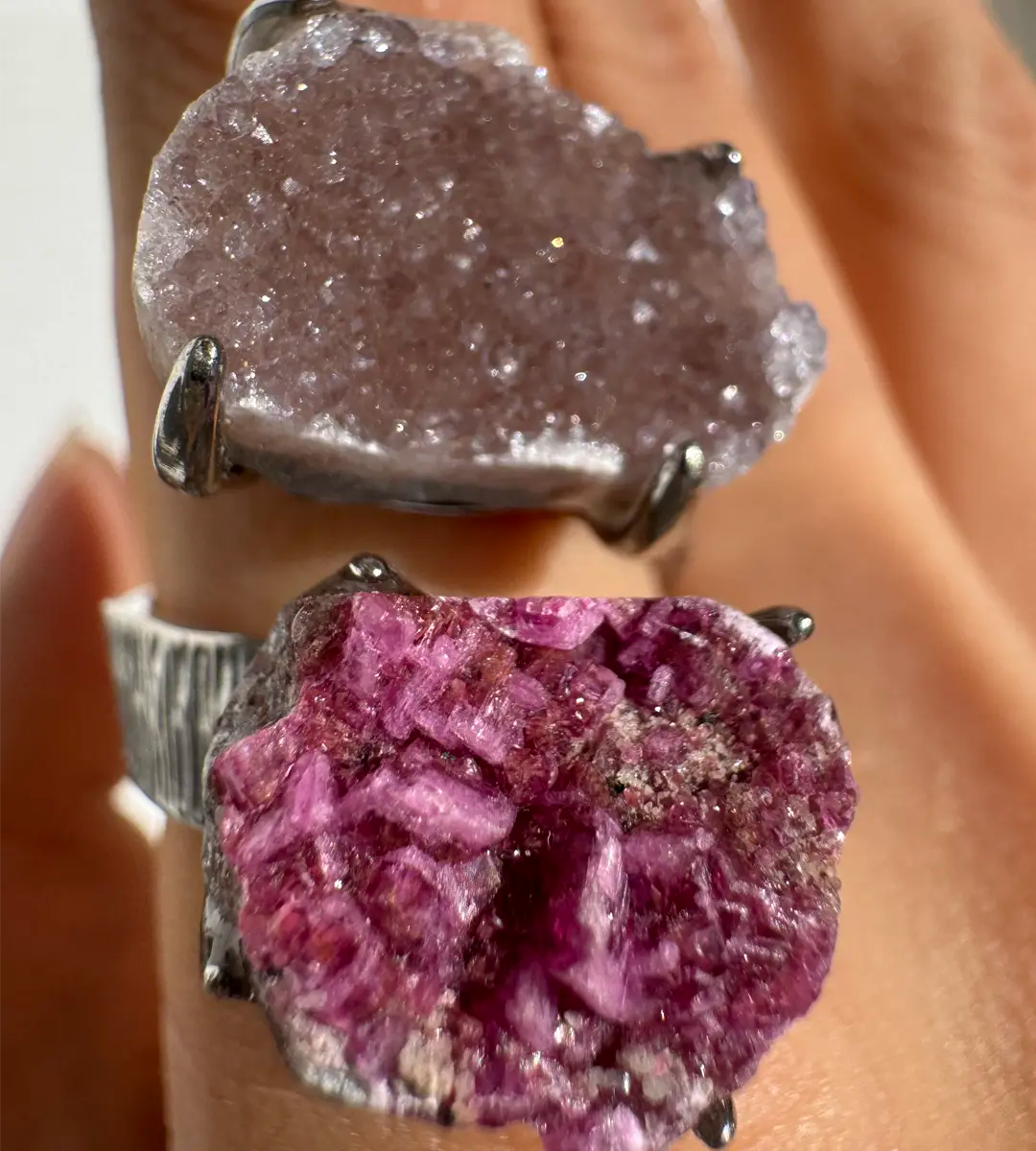 Raw Sugar Quartz & Cobaltoan Calcite One of a Kind Ring