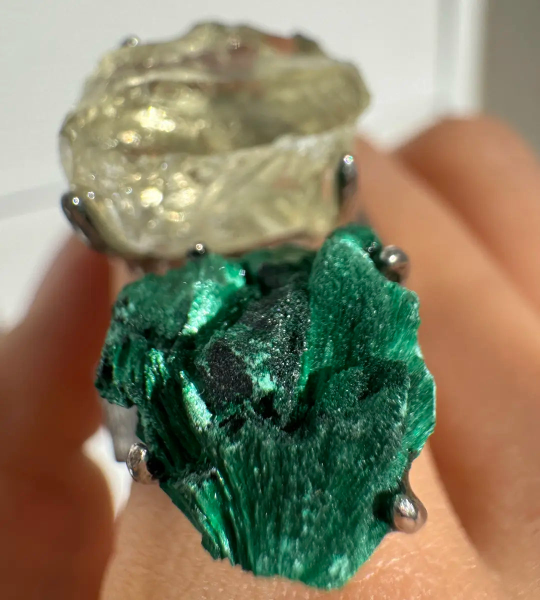 Raw Citrine & Malachite One of a Kind Ring