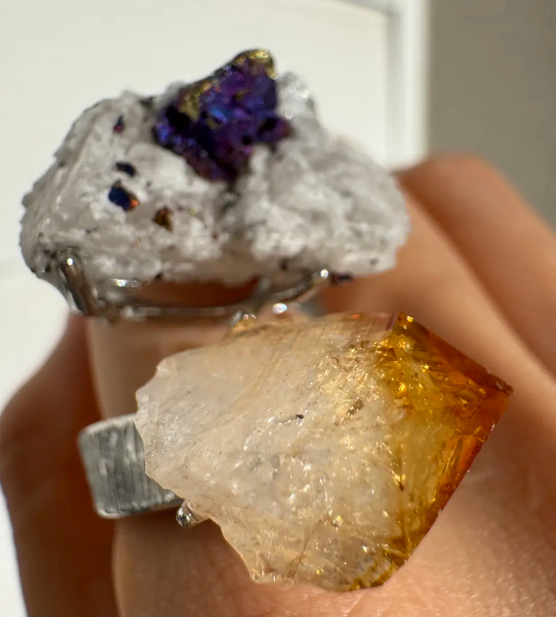 Raw Citrine & Bornite One of a Kind Ring