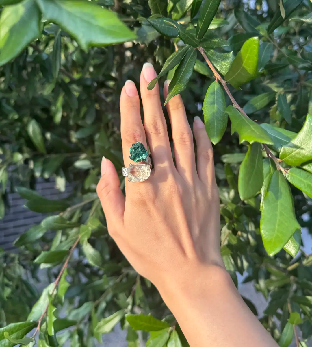 Raw Citrine & Malachite One of a Kind Ring
