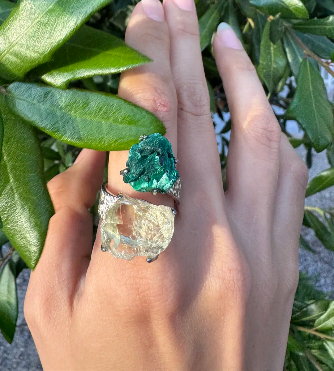 Raw Citrine & Malachite One of a Kind Ring