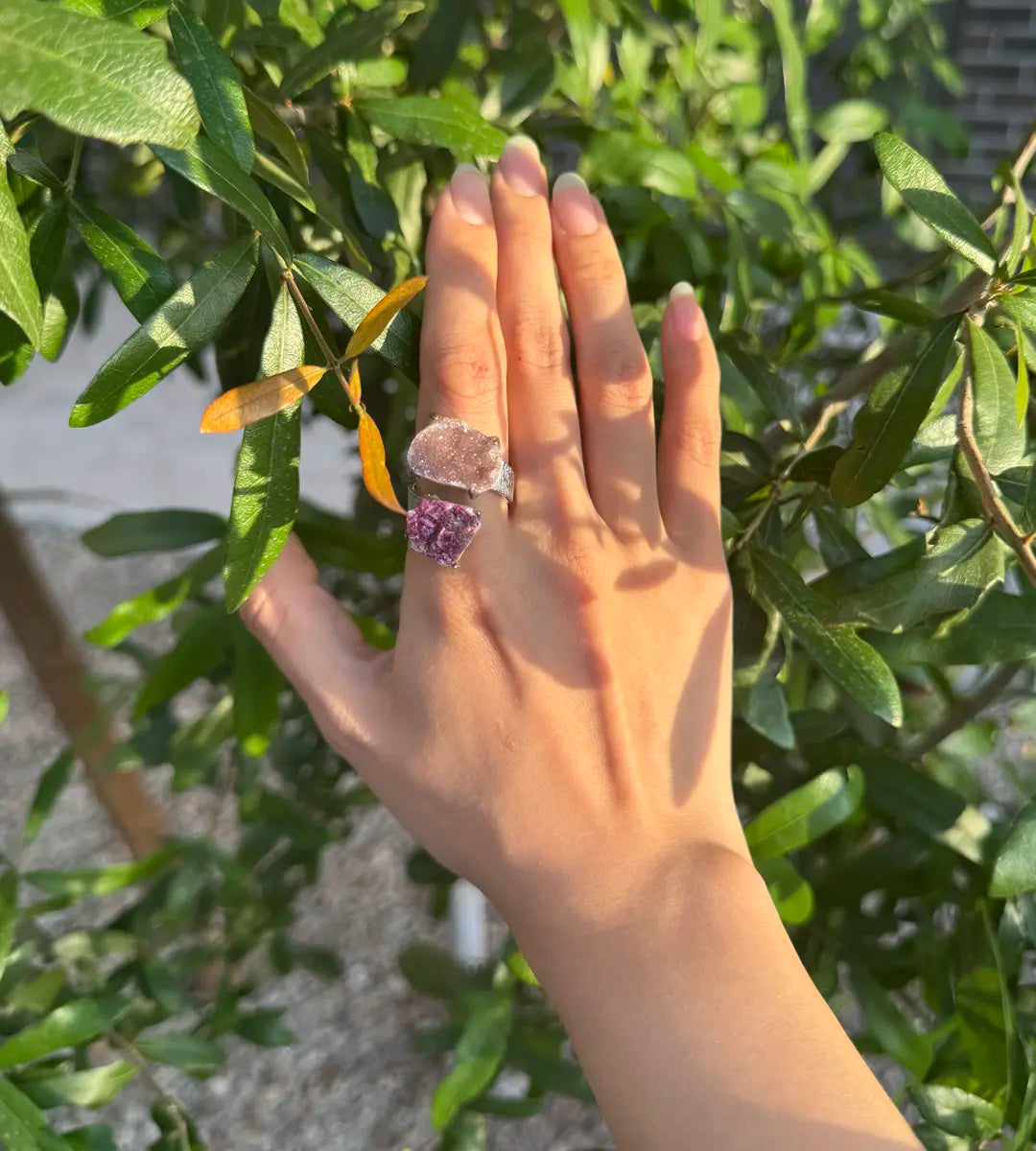 Raw Sugar Quartz & Cobaltoan Calcite One of a Kind Ring