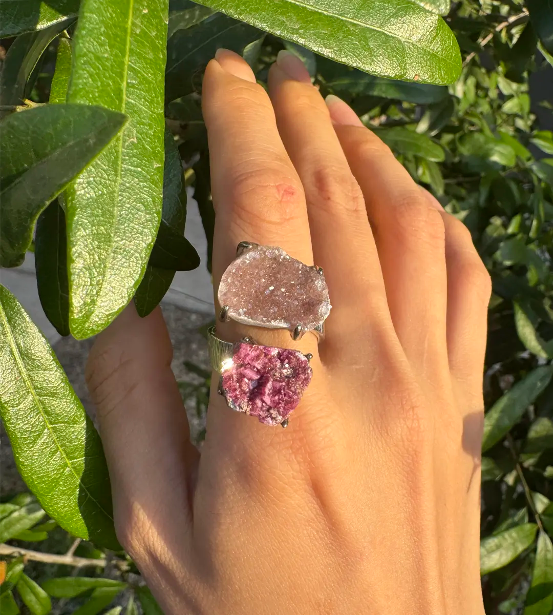 Raw Sugar Quartz & Cobaltoan Calcite One of a Kind Ring