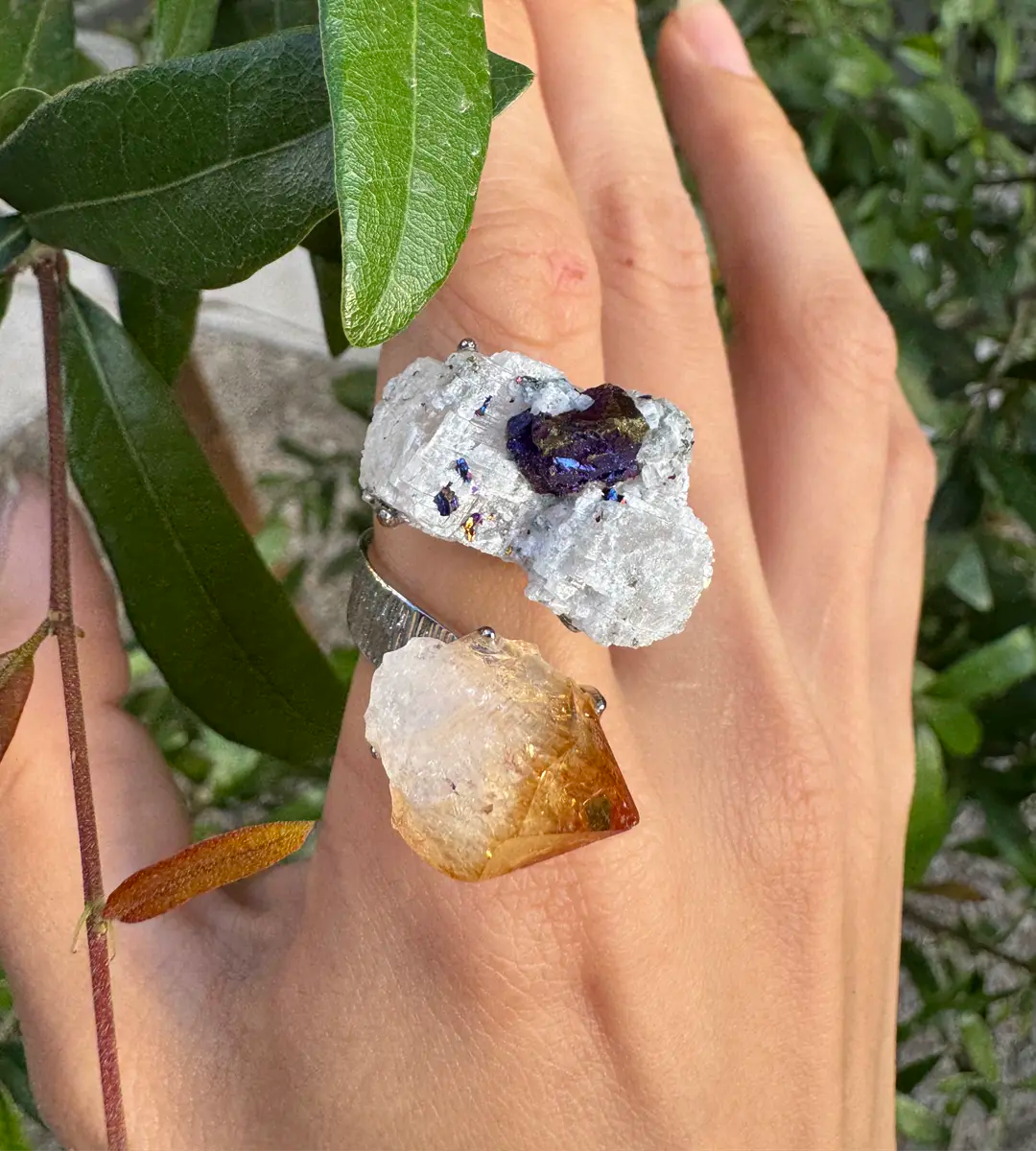 Raw Citrine & Bornite One of a Kind Ring