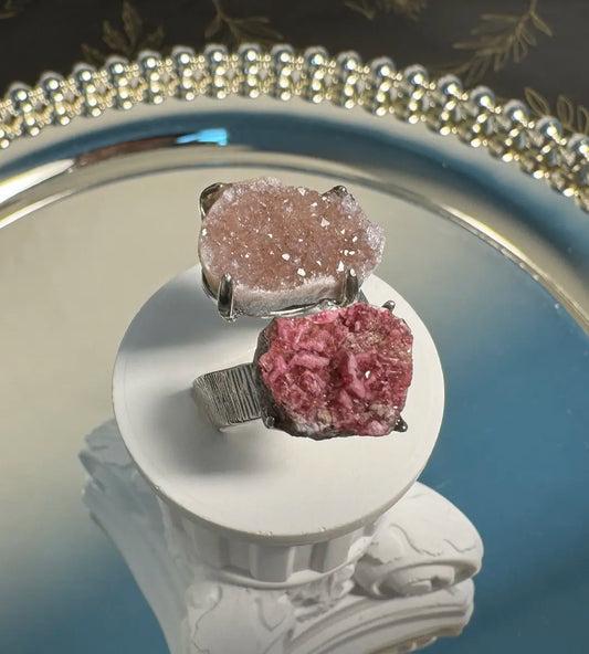 Raw Sugar Quartz & Cobaltoan Calcite One of a Kind Ring
