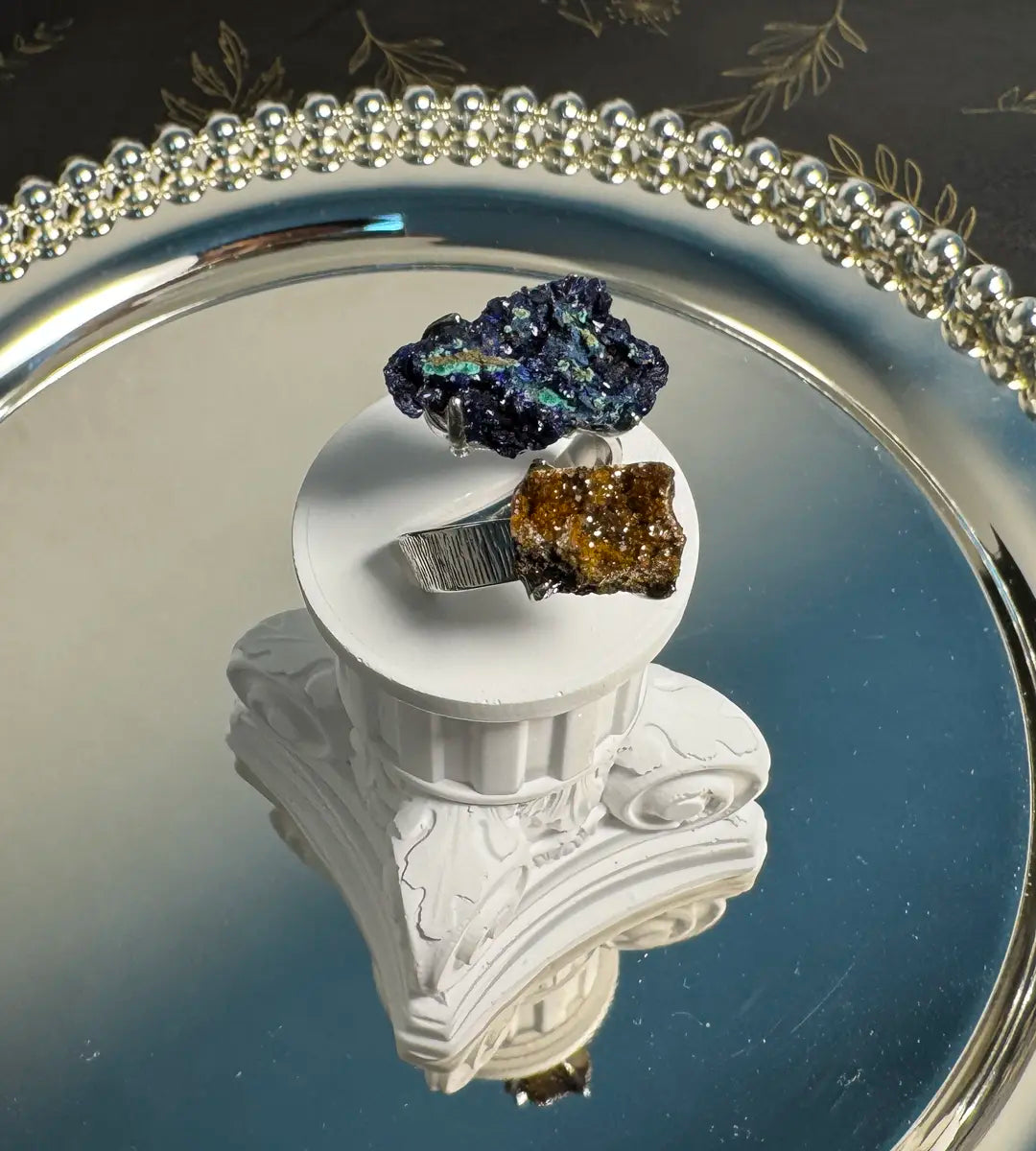 Raw Azurite–Malachite & Hematoid Quartz One of a Kind Ring