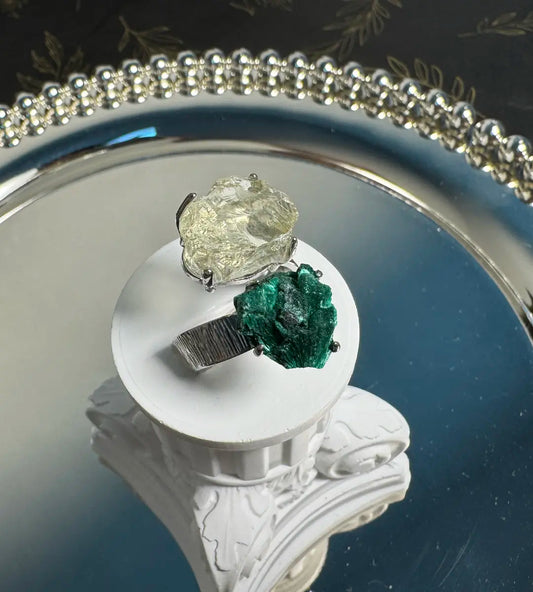 Raw Citrine & Malachite One of a Kind Ring