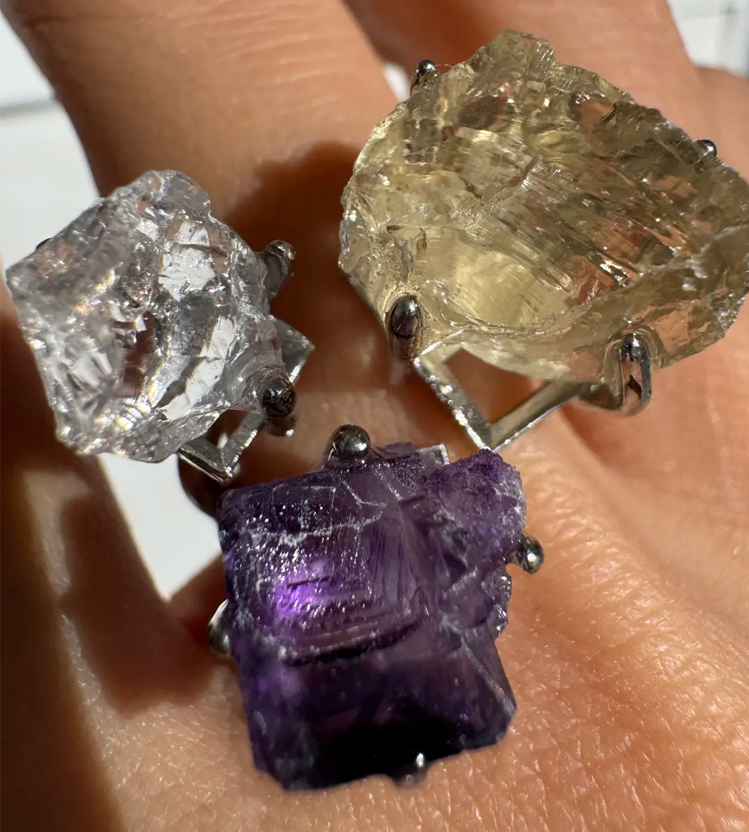 Clear Quartz, Citrine & Purple Matrix Fluorite One of a Kind Ring