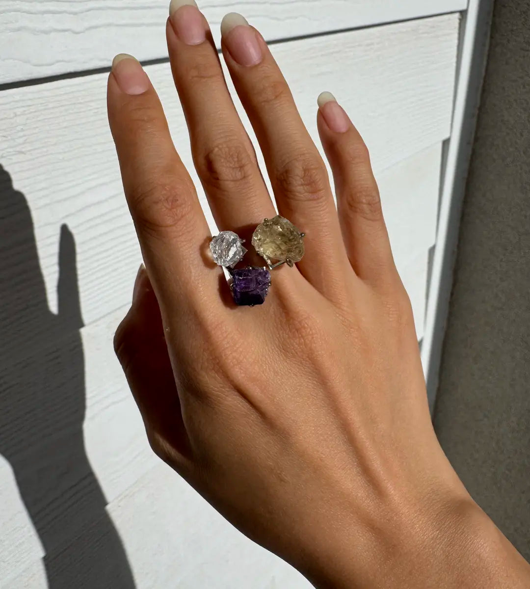 Clear Quartz, Citrine & Purple Matrix Fluorite One of a Kind Ring
