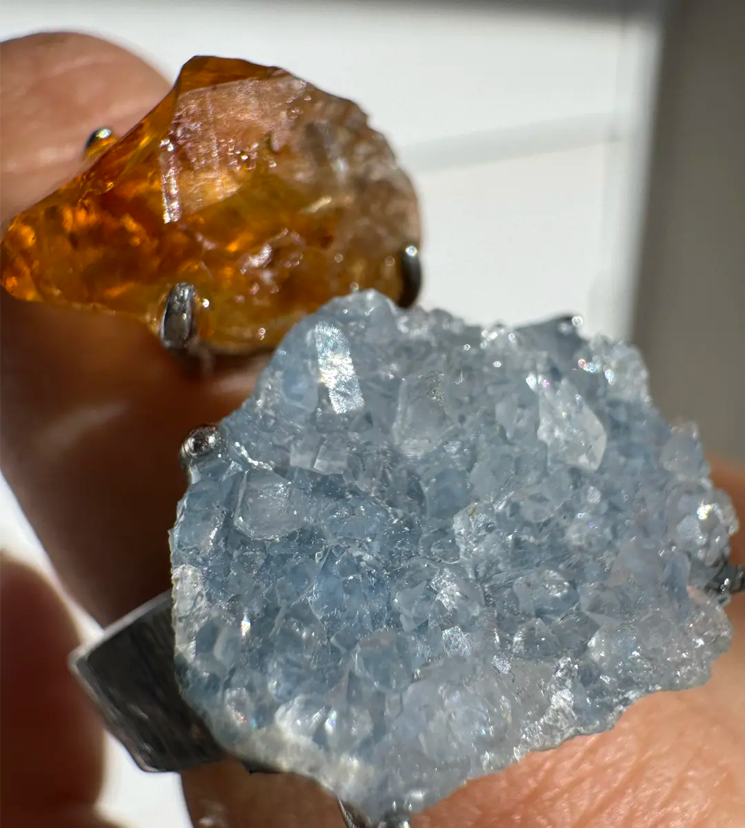 Citrine & Celestite Cluster Raw Crystal Ring – One of a Kind