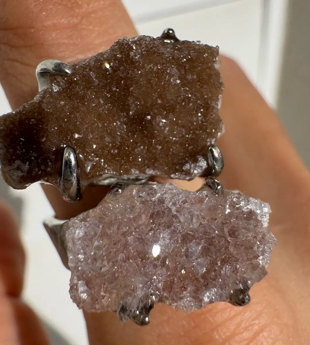 Pink & Brown Sugar Quartz Duo One of a Kind Ring