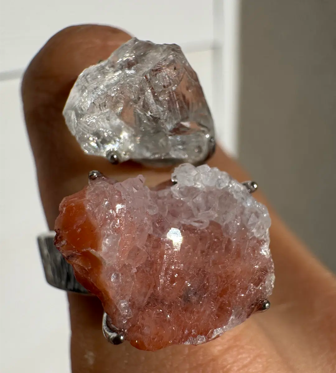 Clear Quartz & Pink Sugar Quartz One of a Kind Ring