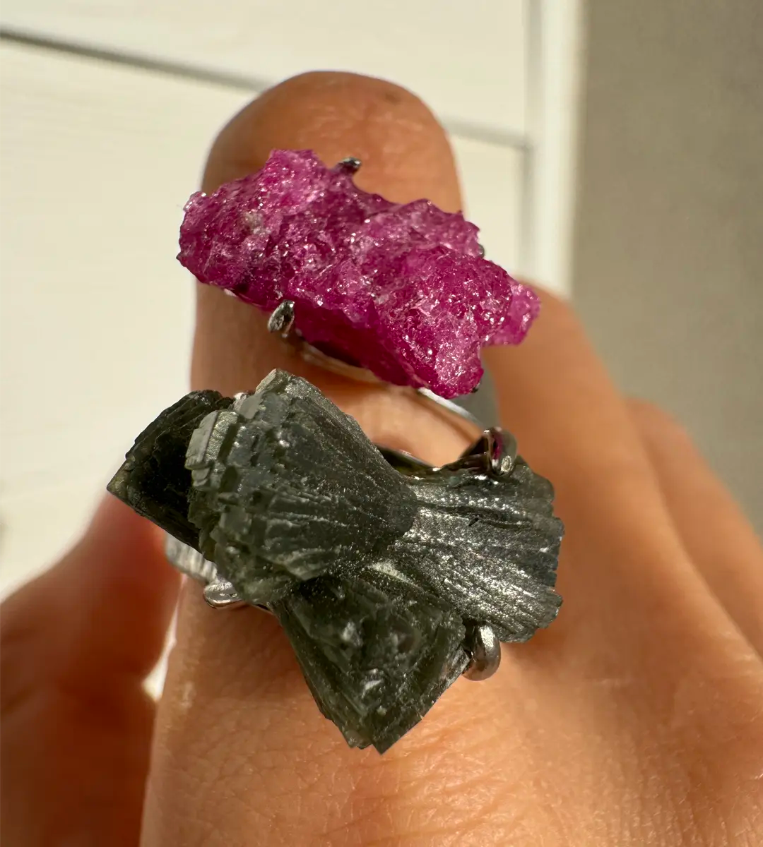 Ruby Corundum & Prehnite Cluster One of a Kind Ring