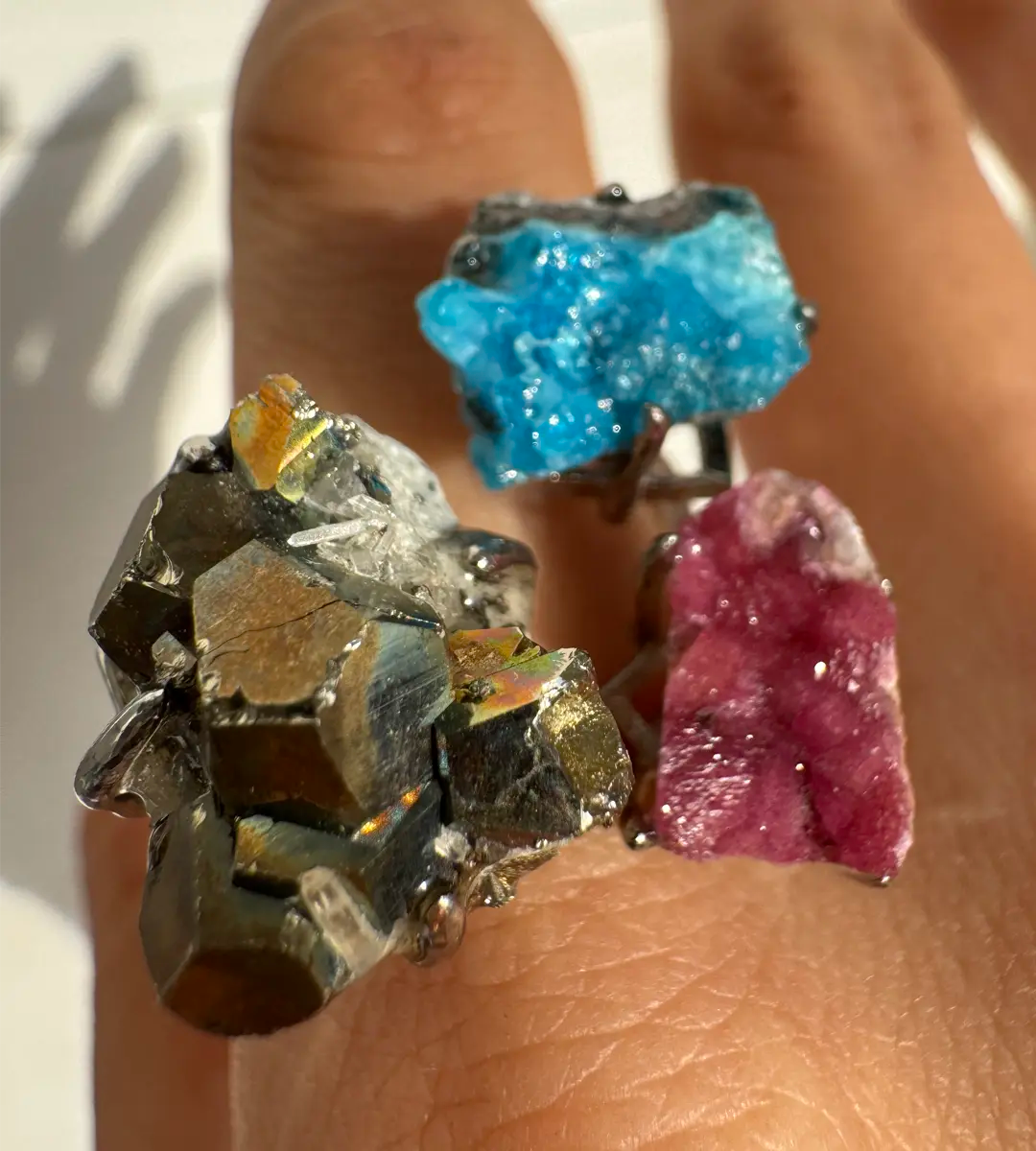 Pyrite, Cobaltoan Calcite & Zinc Copper Phosphate One of a Kind Ring