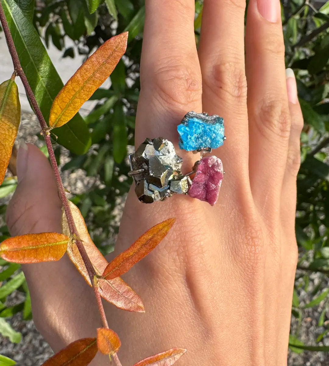 Pyrite, Cobaltoan Calcite & Zinc Copper Phosphate One of a Kind Ring