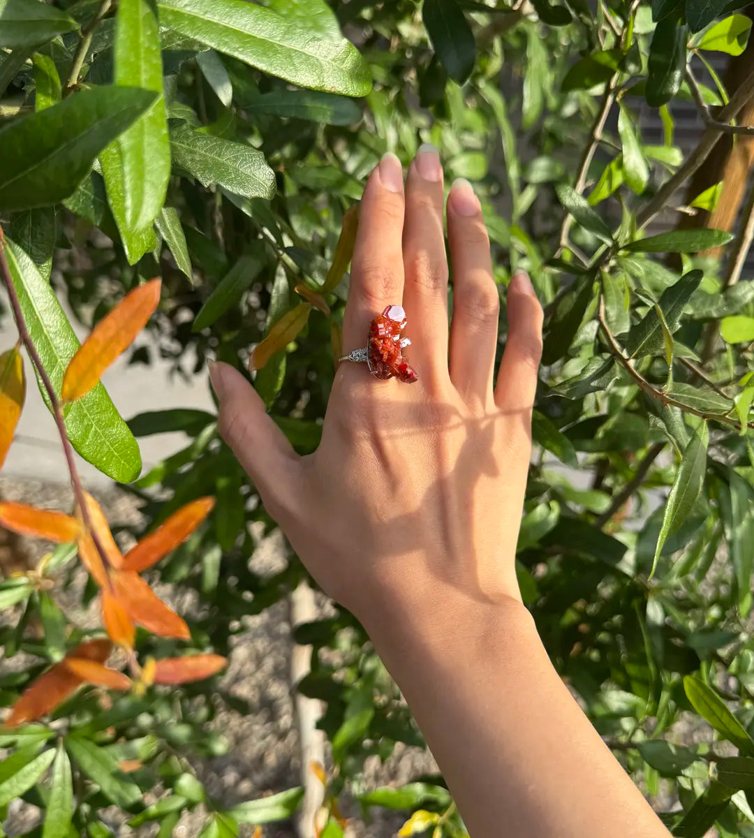 Vanadinite Raw Crystal Ring – One of a Kind