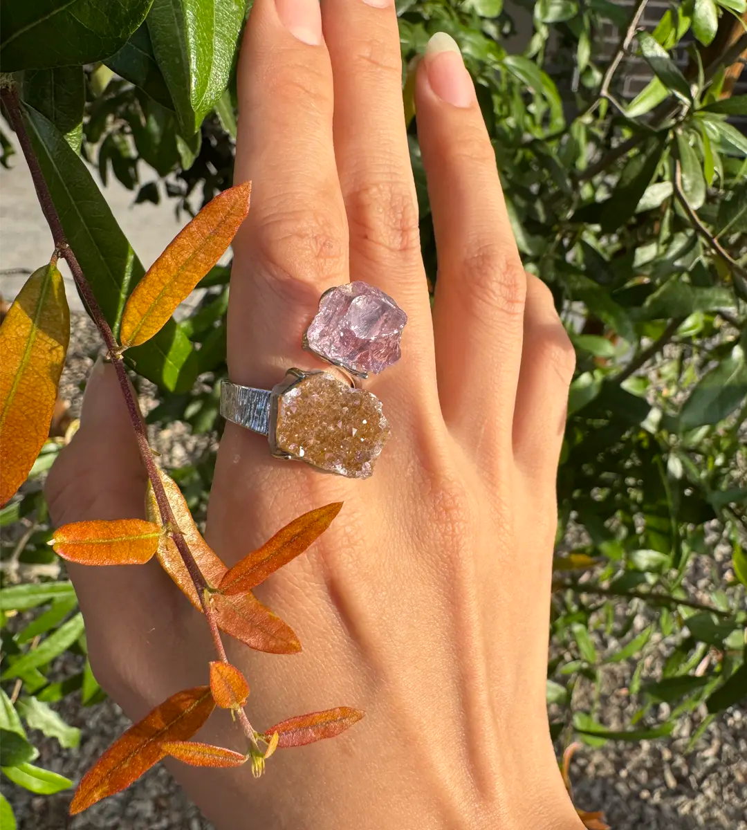 Amethyst & Sugar Quartz One of a Kind Ring