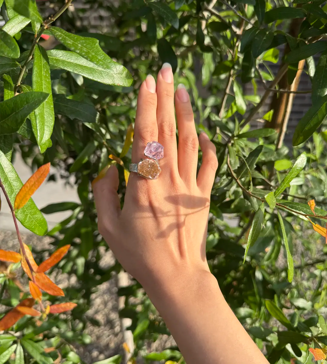 Amethyst & Sugar Quartz One of a Kind Ring
