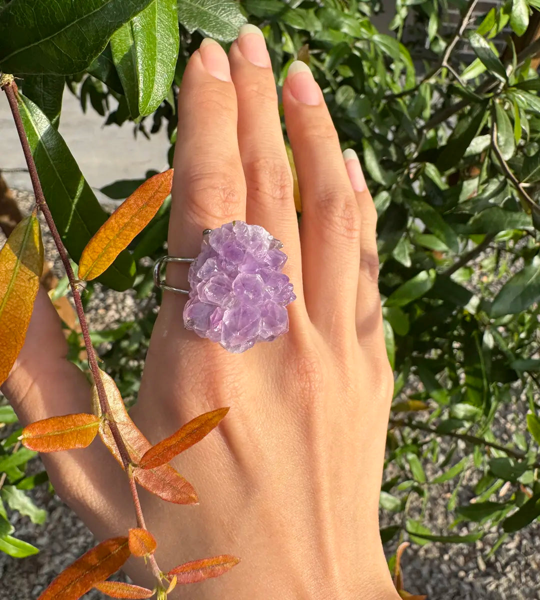 Brazilian Amethyst Raw Crystal Ring – One of a Kind