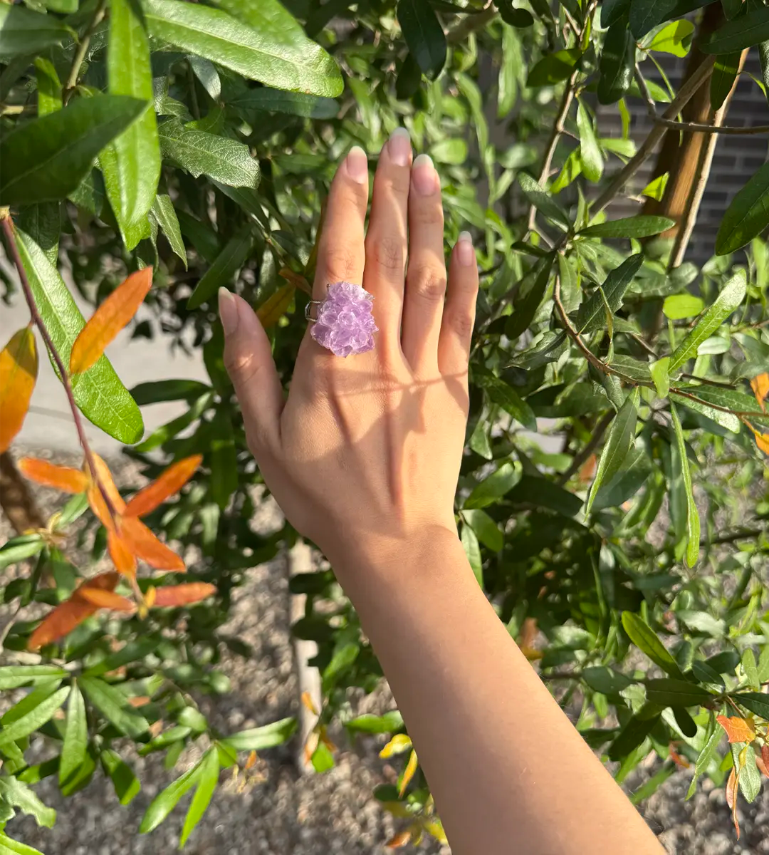 Brazilian Amethyst Raw Crystal Ring – One of a Kind