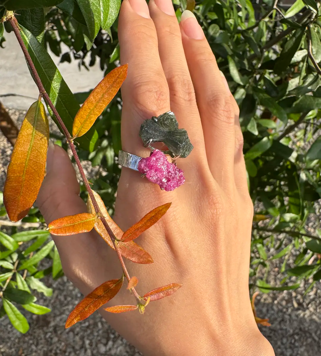 Ruby Corundum & Prehnite Cluster One of a Kind Ring