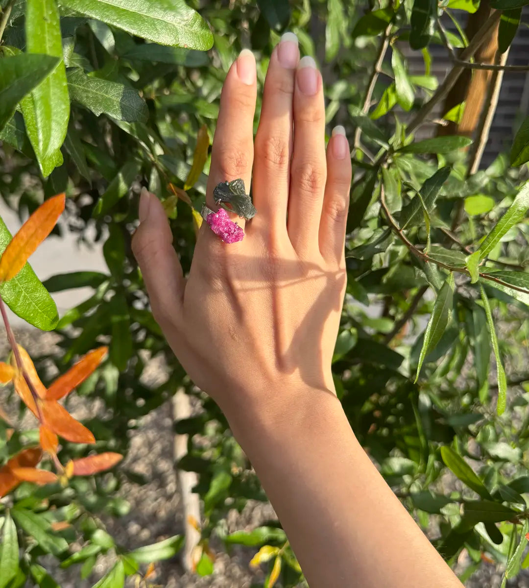 Ruby Corundum & Prehnite Cluster One of a Kind Ring