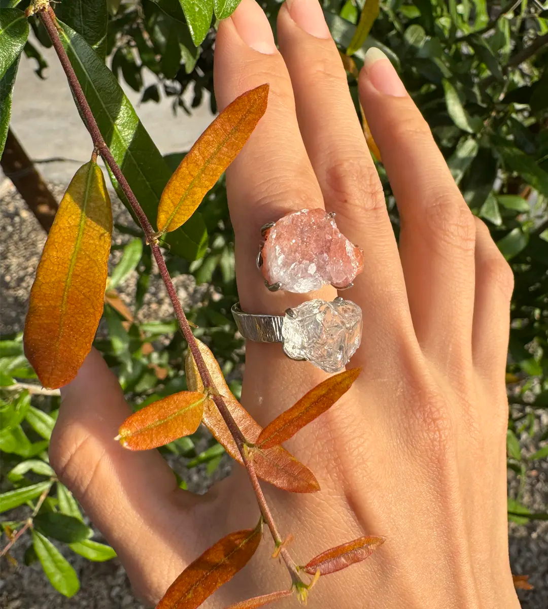 Clear Quartz & Pink Sugar Quartz One of a Kind Ring