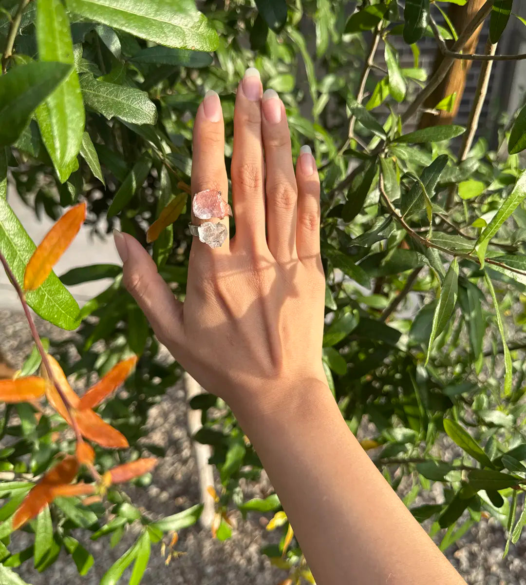 Clear Quartz & Pink Sugar Quartz One of a Kind Ring