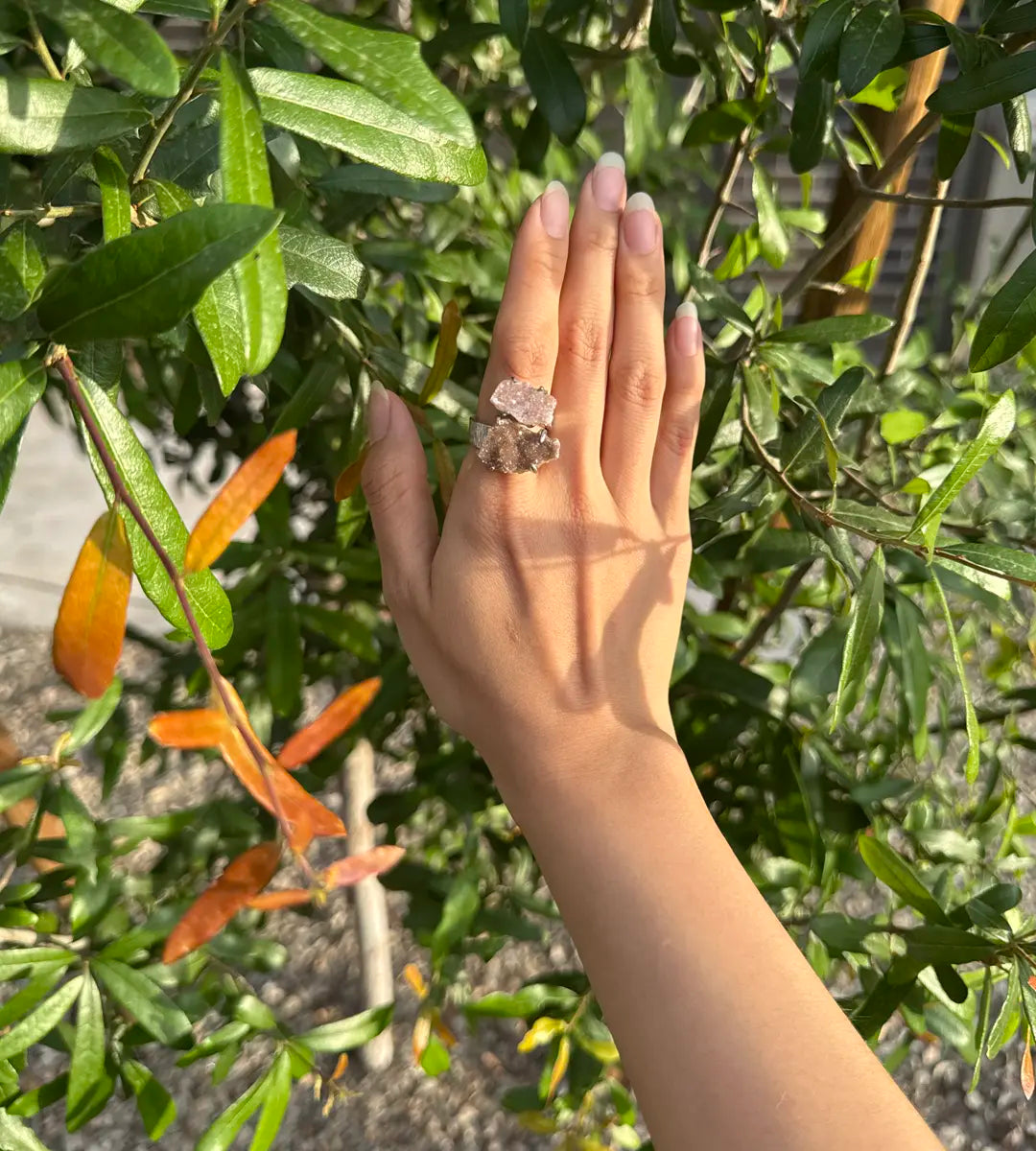 Pink & Brown Sugar Quartz Duo One of a Kind Ring