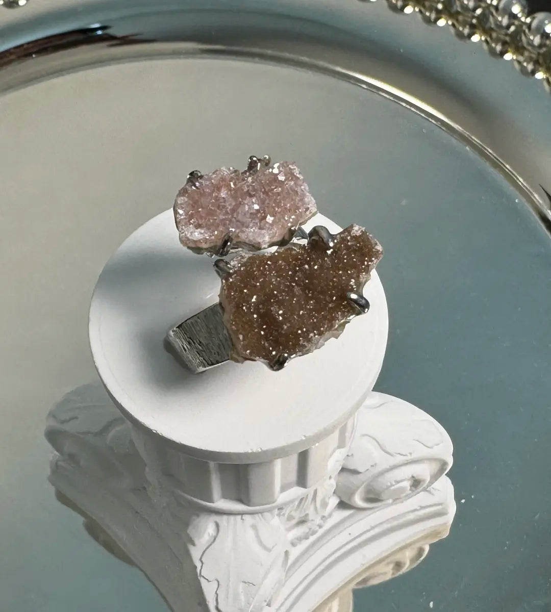 Pink & Brown Sugar Quartz Duo One of a Kind Ring