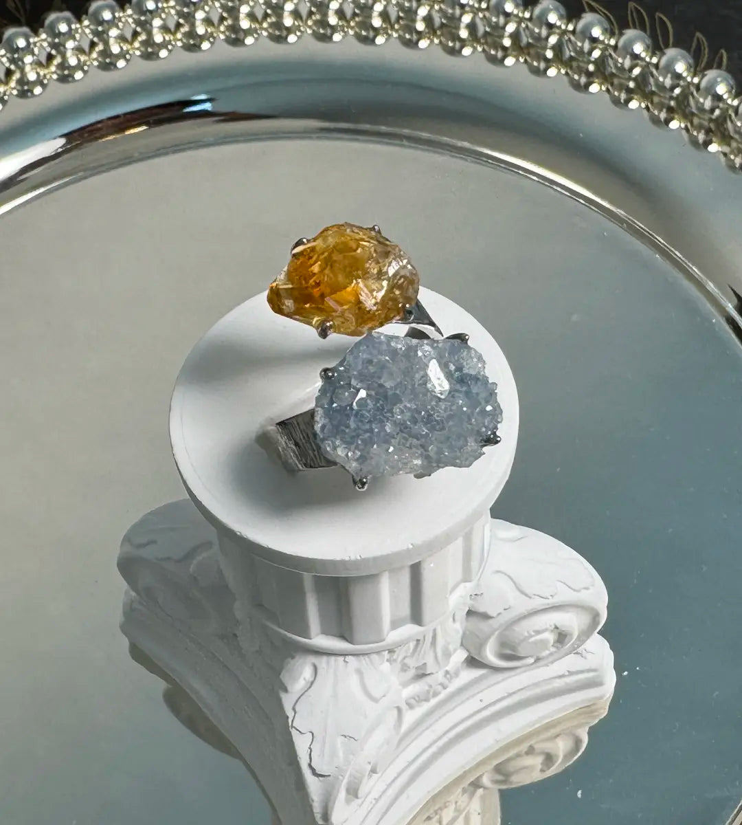 Citrine & Celestite Cluster Raw Crystal Ring – One of a Kind