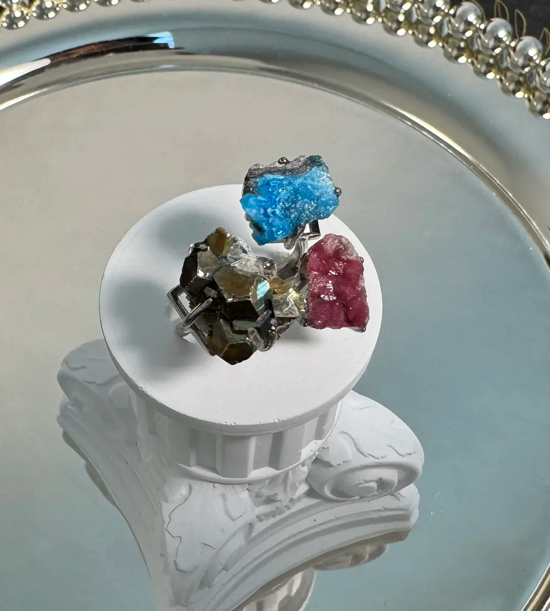 Pyrite, Cobaltoan Calcite & Zinc Copper Phosphate One of a Kind Ring