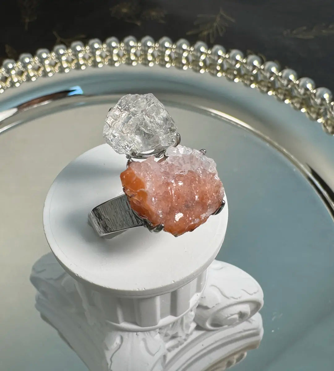 Clear Quartz & Pink Sugar Quartz One of a Kind Ring