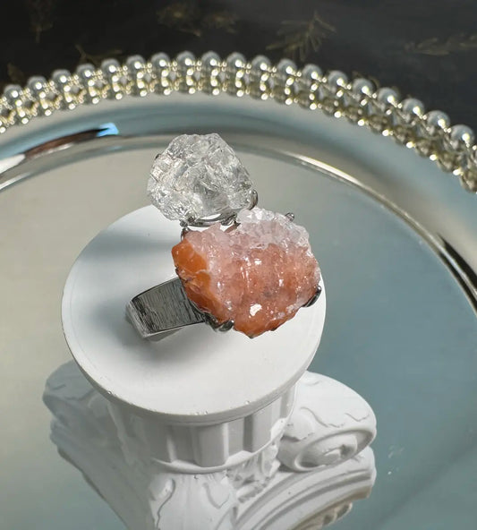 Clear Quartz & Pink Sugar Quartz One of a Kind Ring